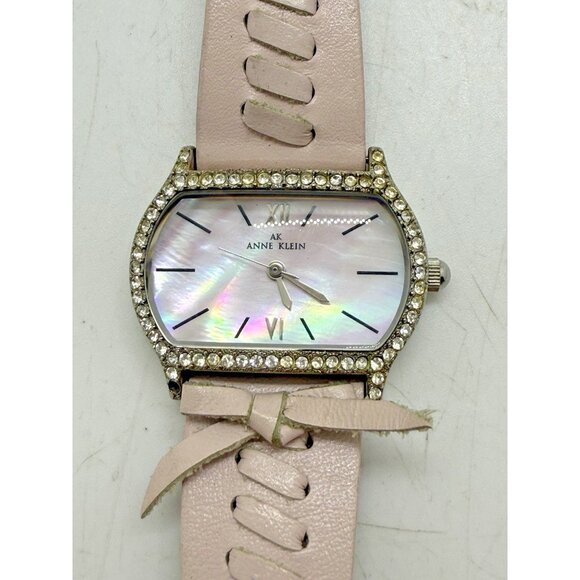 Anne Klein Women's Watch 10/6459 Pink Corset Like Leather Band Mother of Pearl - Picture 1 of 7